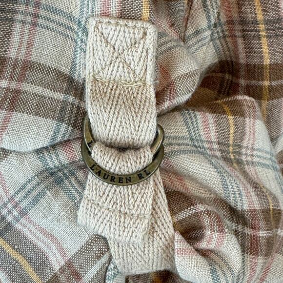 Lauren Ralph Lauren Plaid Linen Roll Up Buckle Sleeve Button-Down Size Medium - Picture 9 of 16